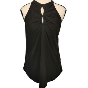 *Clearance* Droimp High Neck Ruched/Cutout Bodice Black Jersey Halter Top - Sz L